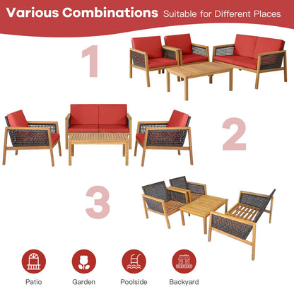 4 Pieces Patio Rattan Furniture Set with Removable Cushions- DirectDeals- {{Product type}}