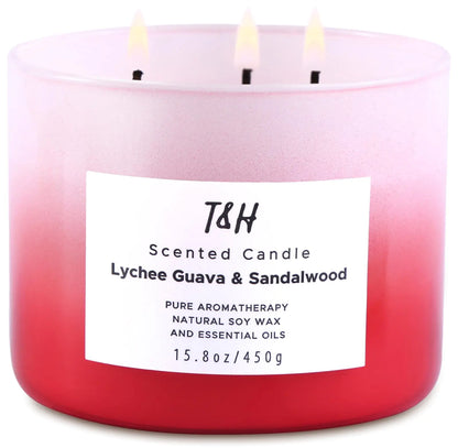 Large 3-Wick Lychee Guava Sandalwood Candle - - candle