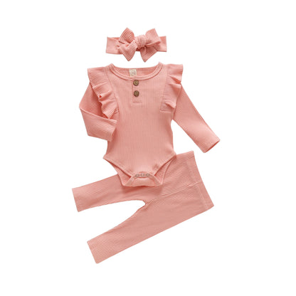 Babies Knit Long Sleeve Romper and Pants Pink 0-6 Months