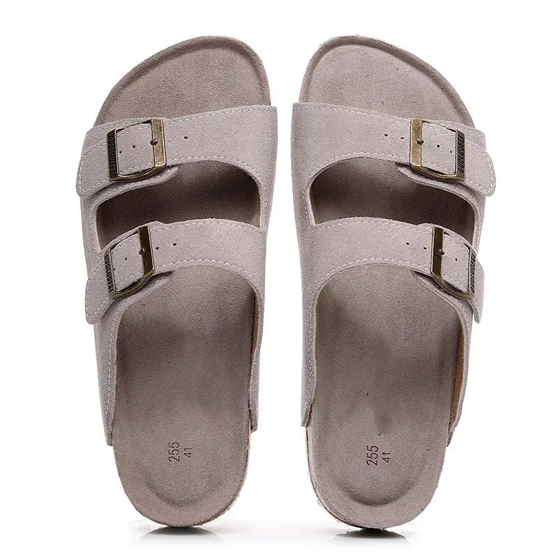 Genuine Leather Cork Sandals - Beige 40 - sandals