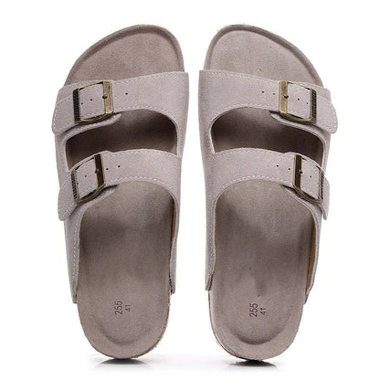 Genuine Leather Cork Sandals - Beige 40 - sandals