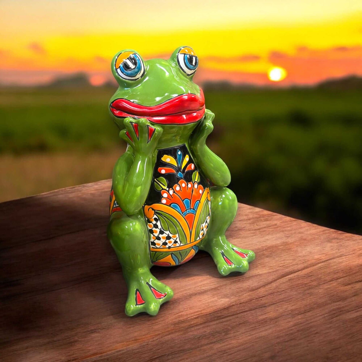 Talavera Frog Statue Vibrant Hand-Painted Mexican Ceramic Art - - Talavera Statue