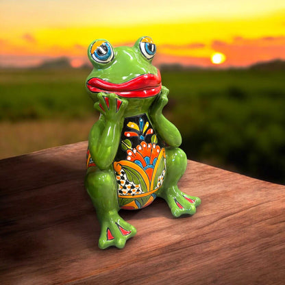 Talavera Frog Statue Vibrant Hand-Painted Mexican Ceramic Art - - Talavera Statue