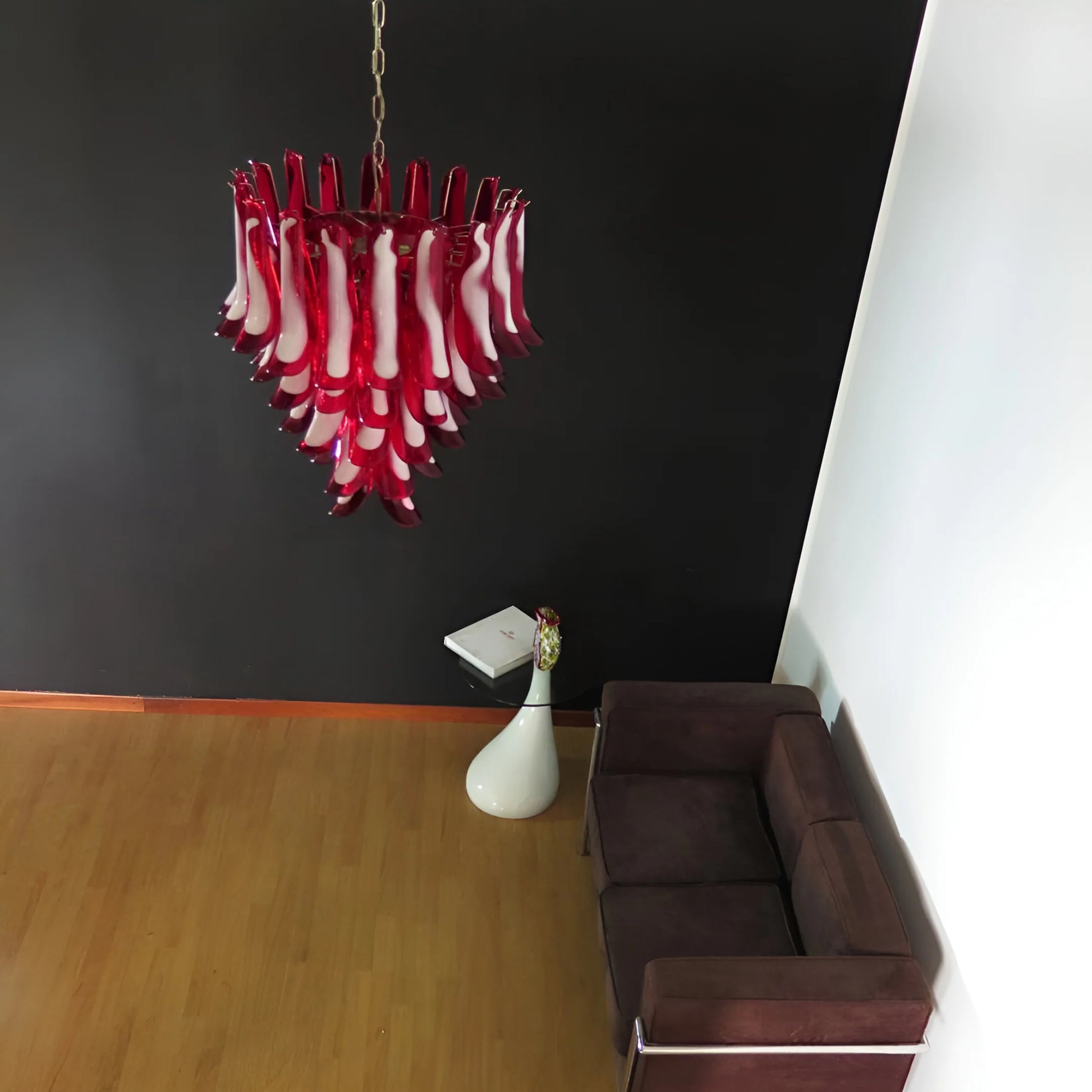 Vintage Red Murano Petals Chandelier - - Chandelier
