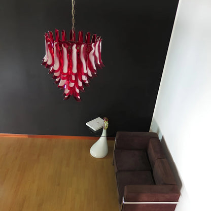 Vintage Red Murano Petals Chandelier - - Chandelier