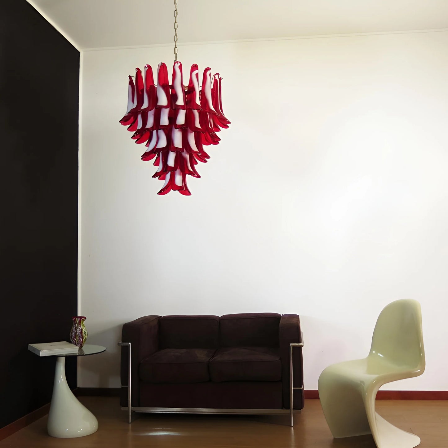 Vintage Red Murano Petals Chandelier - - Chandelier