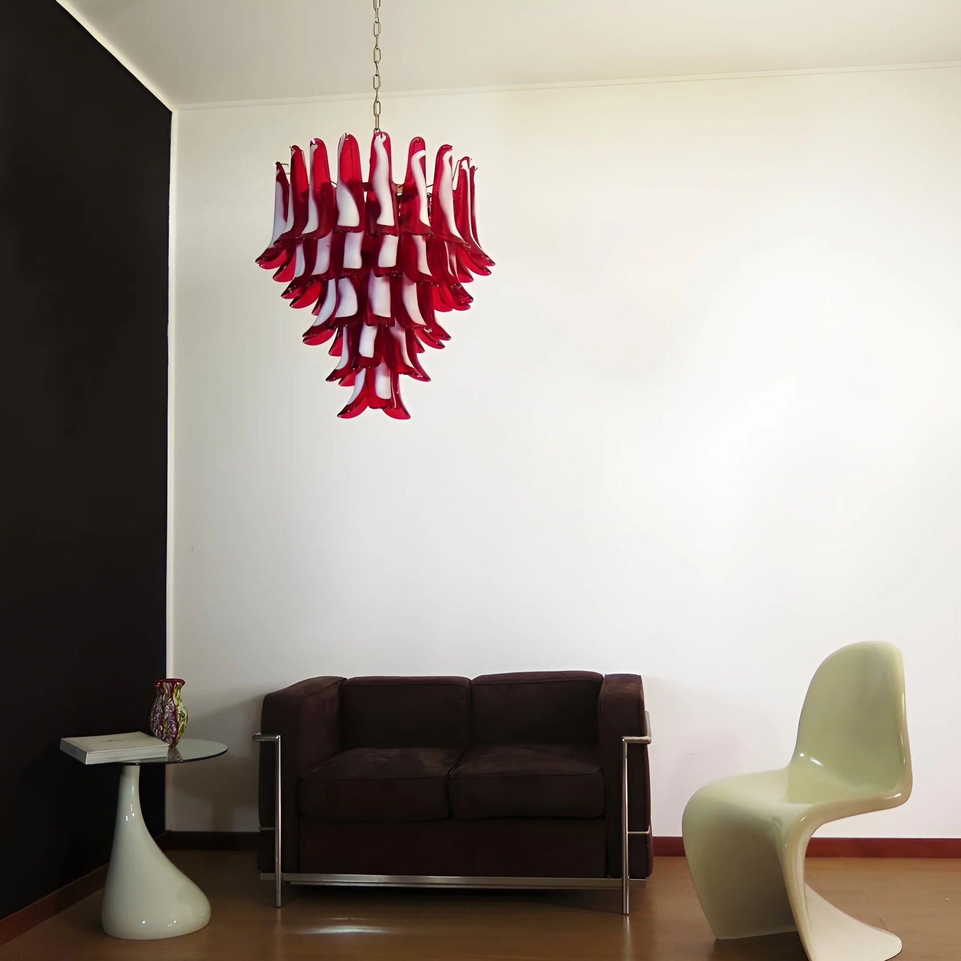 Vintage Red Murano Petals Chandelier - - Chandelier
