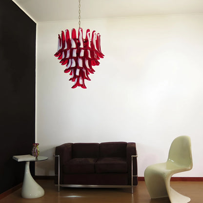 Vintage Red Murano Petals Chandelier - - Chandelier