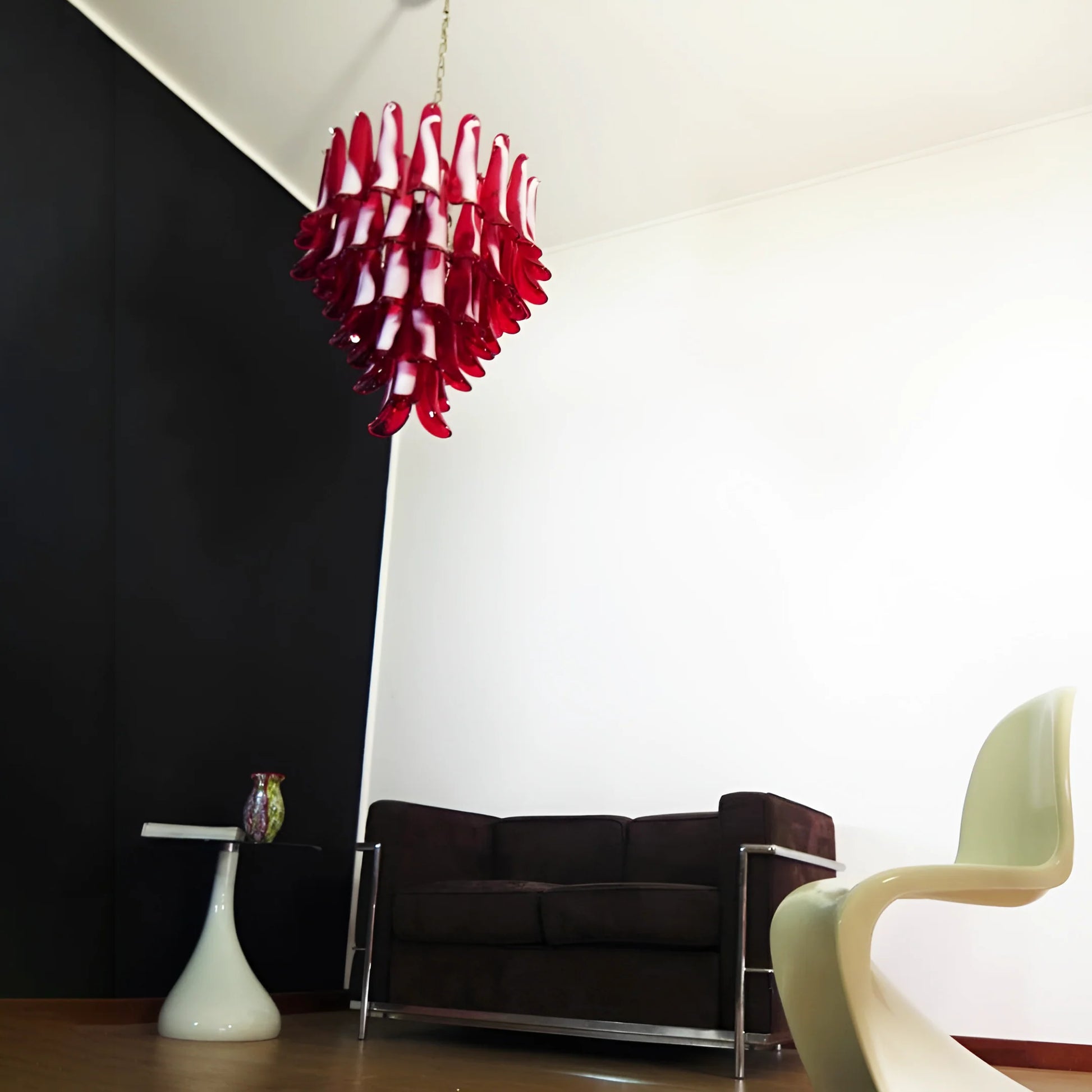 Vintage Red Murano Petals Chandelier - - Chandelier