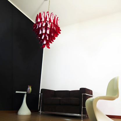 Vintage Red Murano Petals Chandelier - - Chandelier