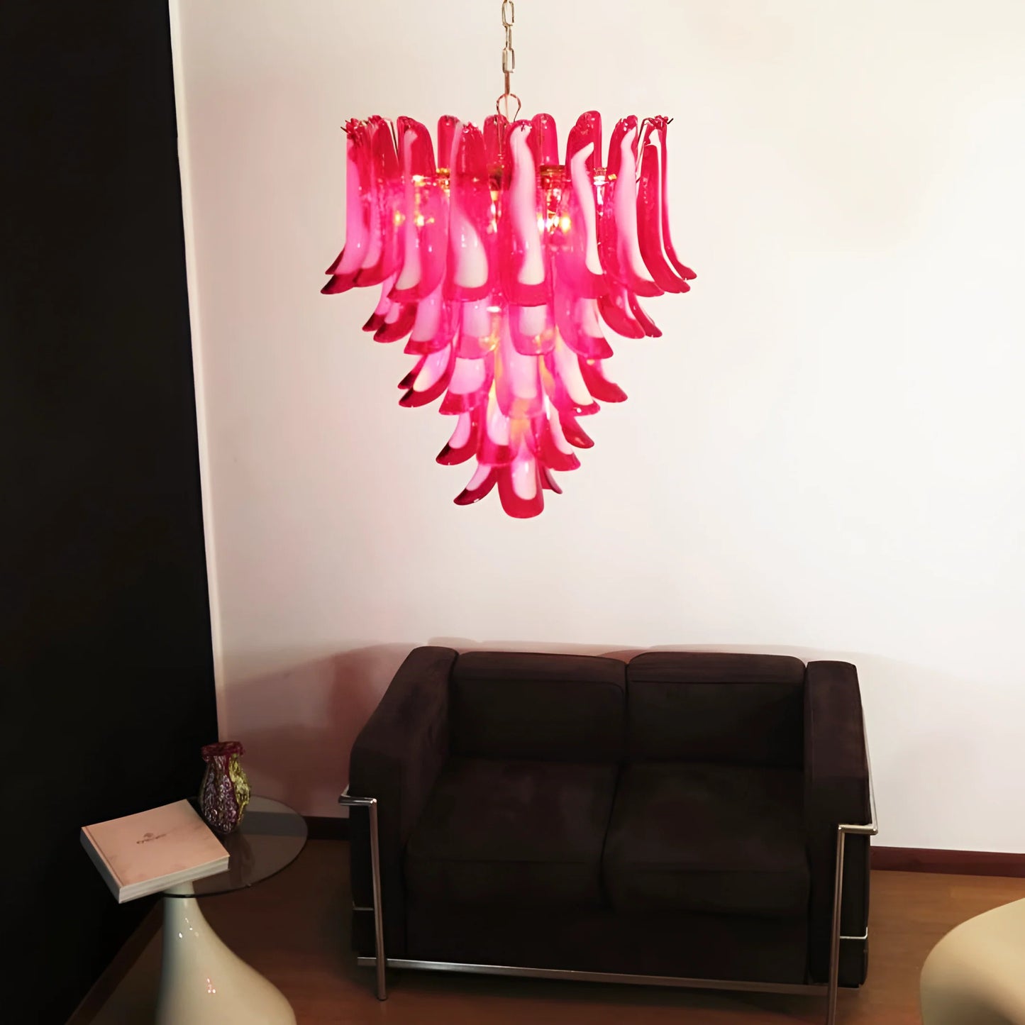 Vintage Red Murano Petals Chandelier - - Chandelier