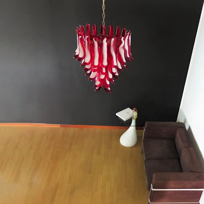 Vintage Red Murano Petals Chandelier - - Chandelier
