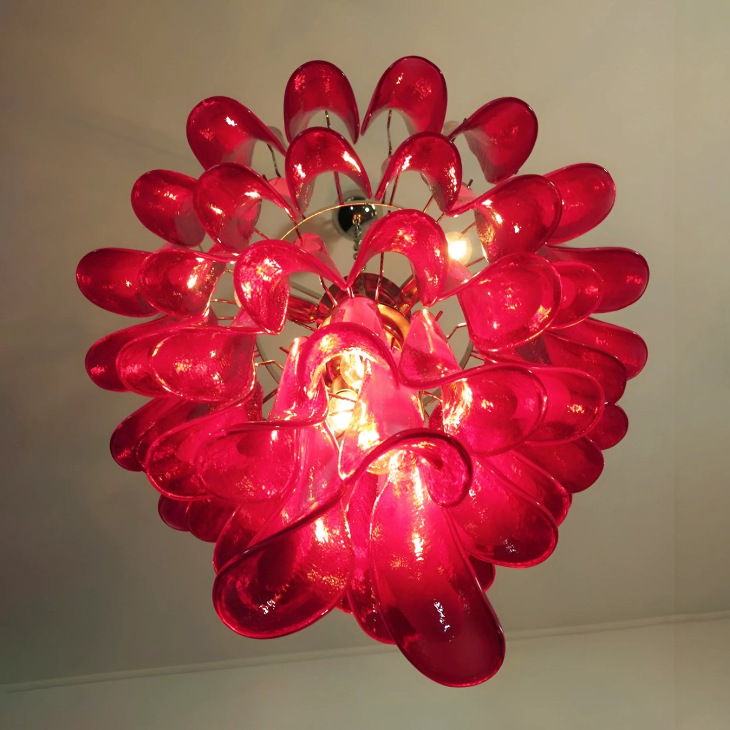 Vintage Red Murano Petals Chandelier - - Chandelier