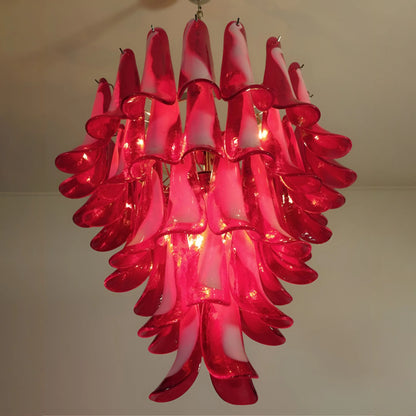 Vintage Red Murano Petals Chandelier - - Chandelier
