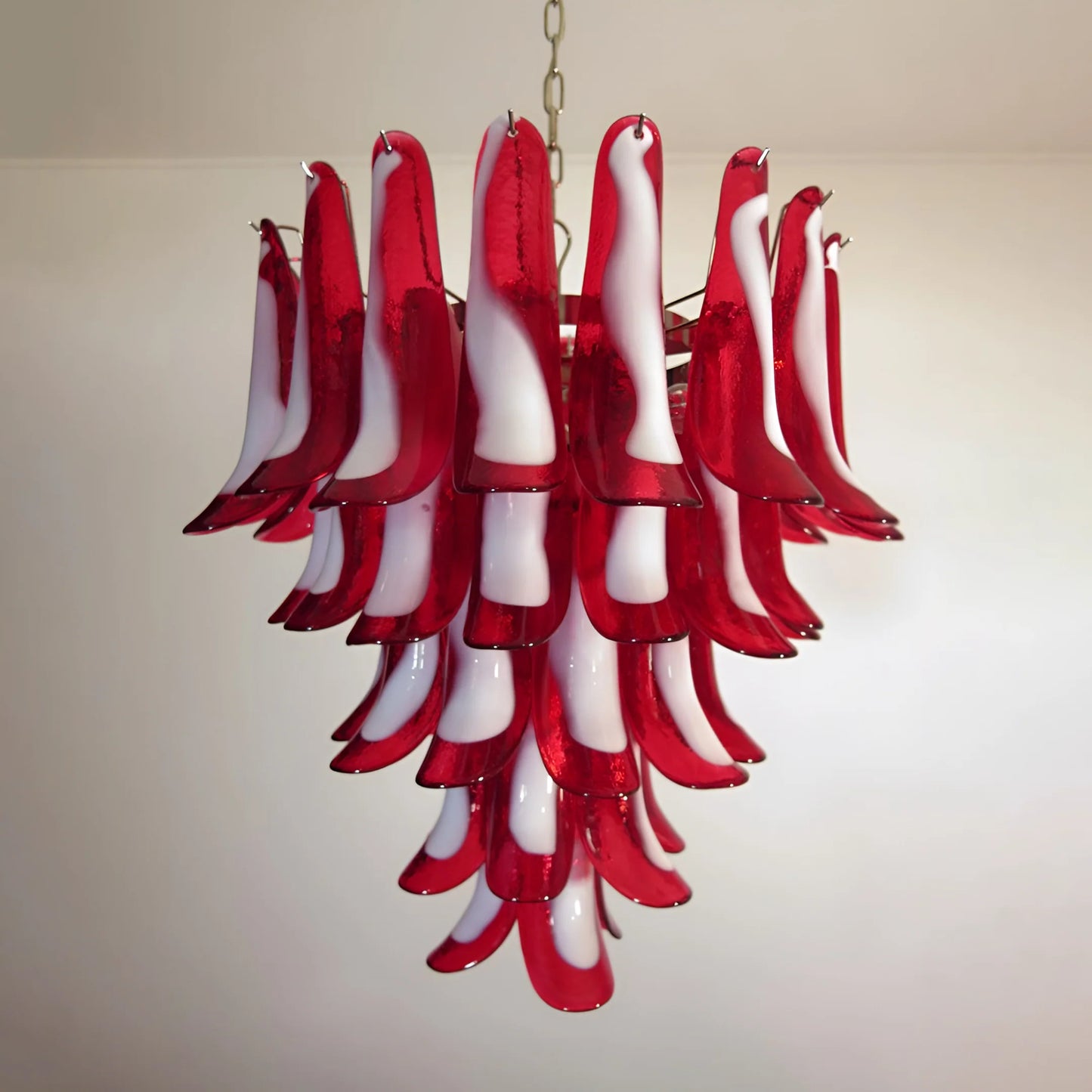 Vintage Red Murano Petals Chandelier - - Chandelier