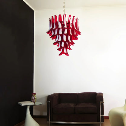 Vintage Red Murano Petals Chandelier - - Chandelier