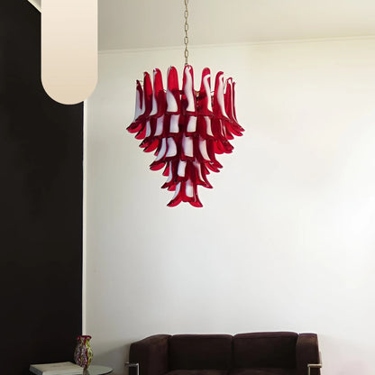 Vintage Red Murano Petals Chandelier - - Chandelier