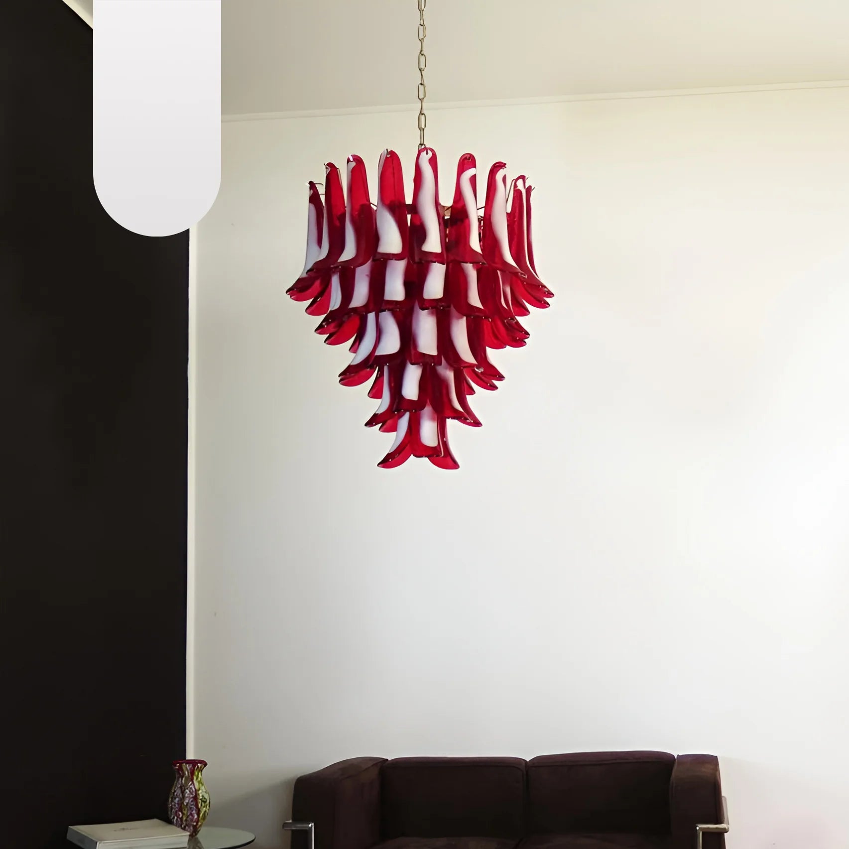 Vintage Red Murano Petals Chandelier - - Chandelier