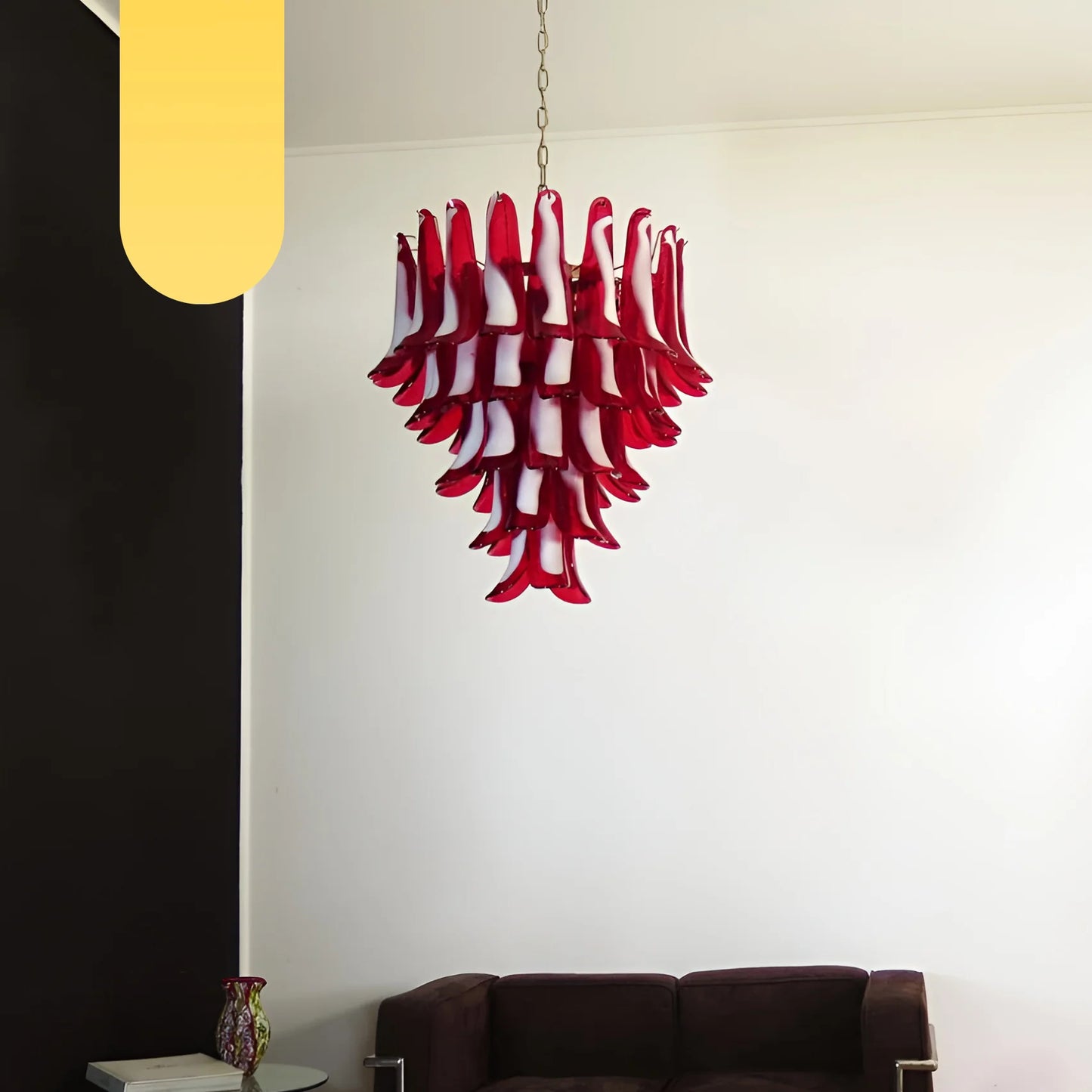 Vintage Red Murano Petals Chandelier - Dia 25.6″(65cm) x H 25.6″(65cm) Gold+Red+White - Chandelier
