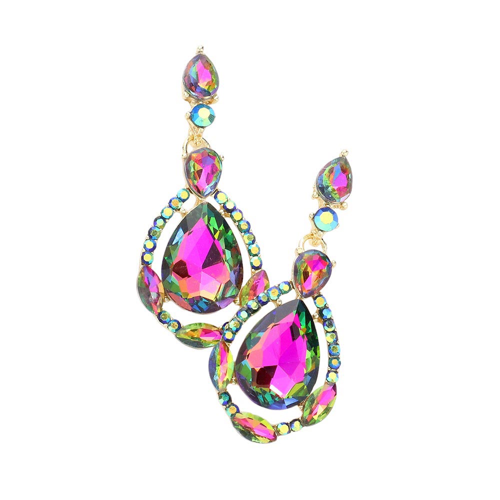 Crystal Rhinestone Teardrop Evening Earrings - Vitrail - Earrings