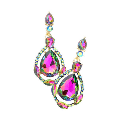 Crystal Rhinestone Teardrop Evening Earrings - Vitrail - Earrings
