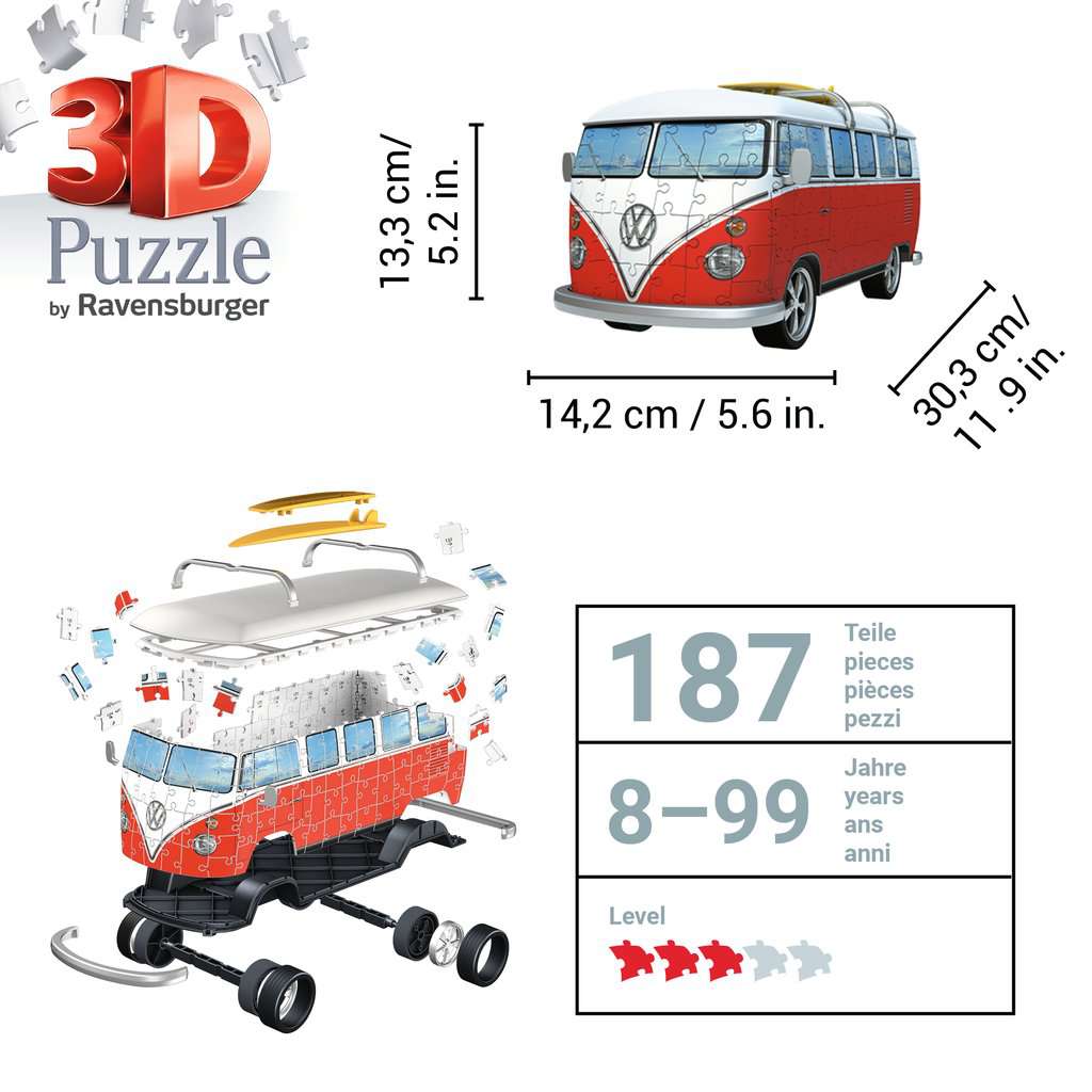 Volkswagen T1 Bus Surfer 187 Piece 3D Jigsaw Puzzle Ravensburger - - Jigsaw Puzzle