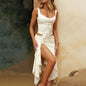 Solid Button Fold Split Dress for Women - Kia Day Design