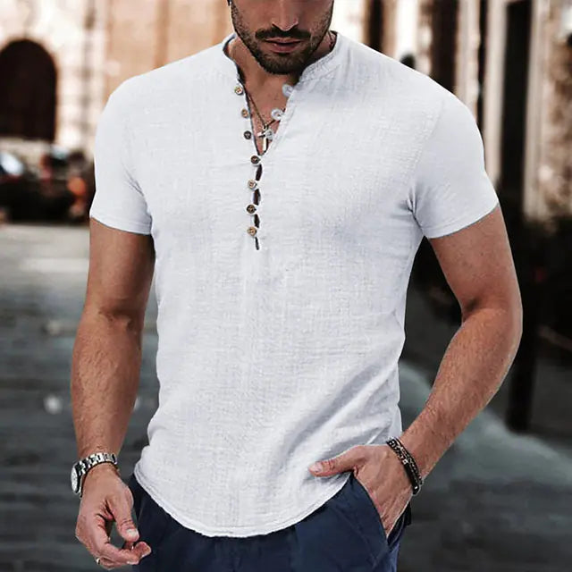 2023 Men's Casual V-Neck Button Short Sleeve Shirt - Kia Day Design