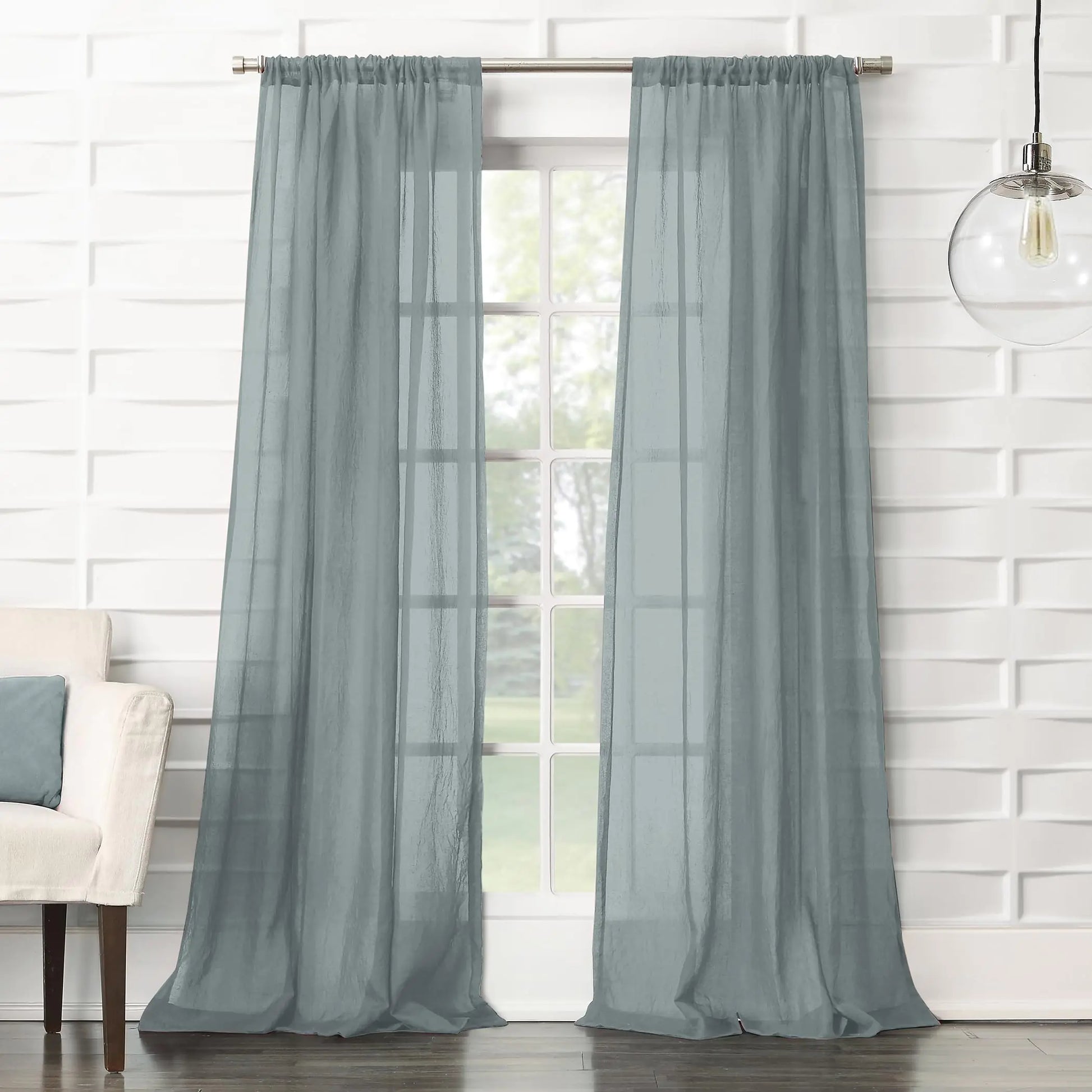 Harbor Blue Tayla Crushed Texture Semi-Sheer Rod Pocket Curtain Panel 50" x 95" - Kia Day Design