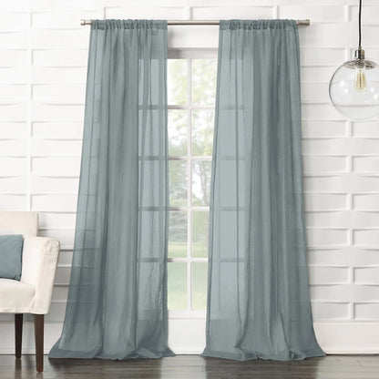 Harbor Blue Tayla Crushed Texture Semi-Sheer Rod Pocket Curtain Panel 50" x 95" - Kia Day Design
