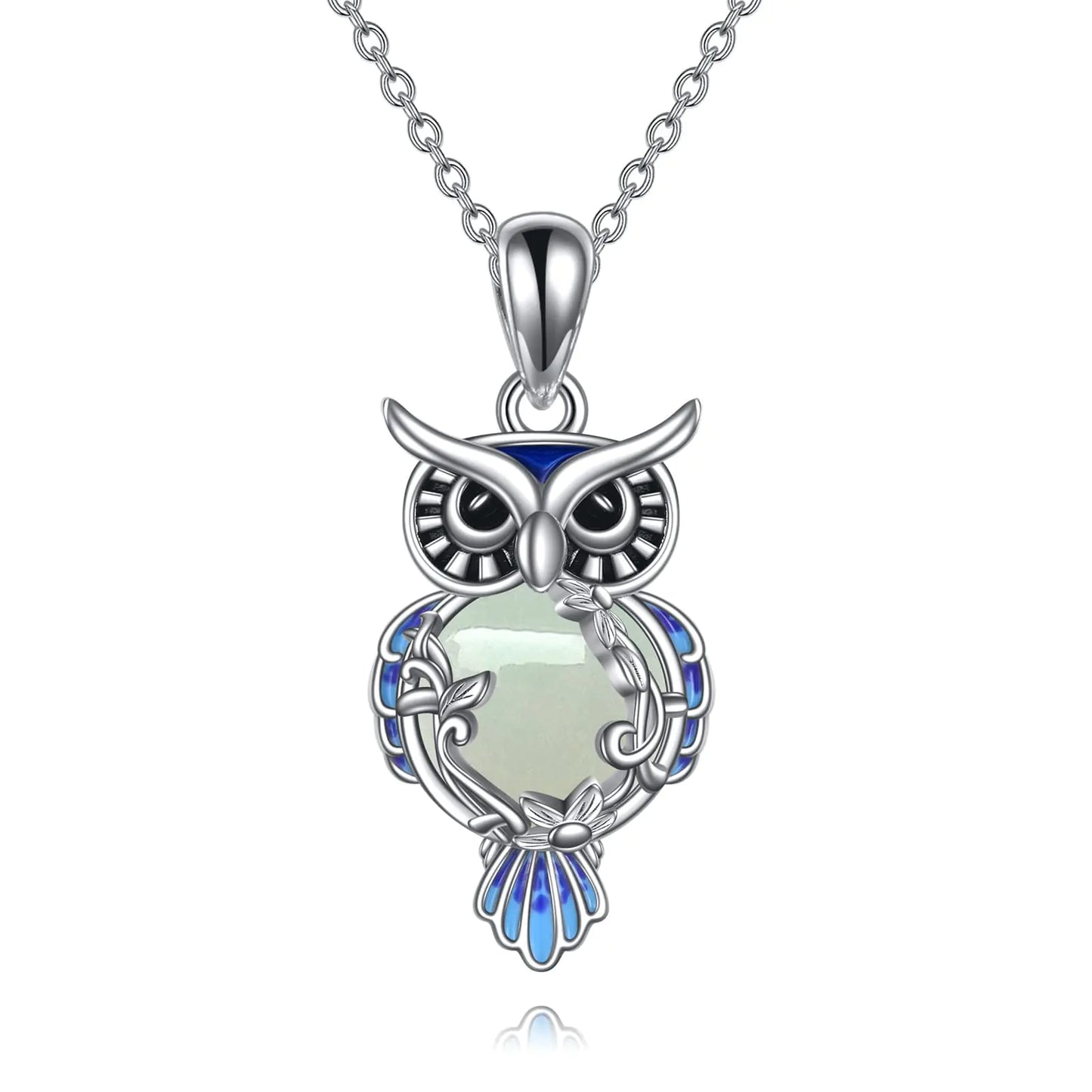 LUHE Owl Necklace Gifts Sterling Silver Jade Filigree Owl Pendant Necklace Christmas Gifts owls Jewelry for Women Kia Day Design