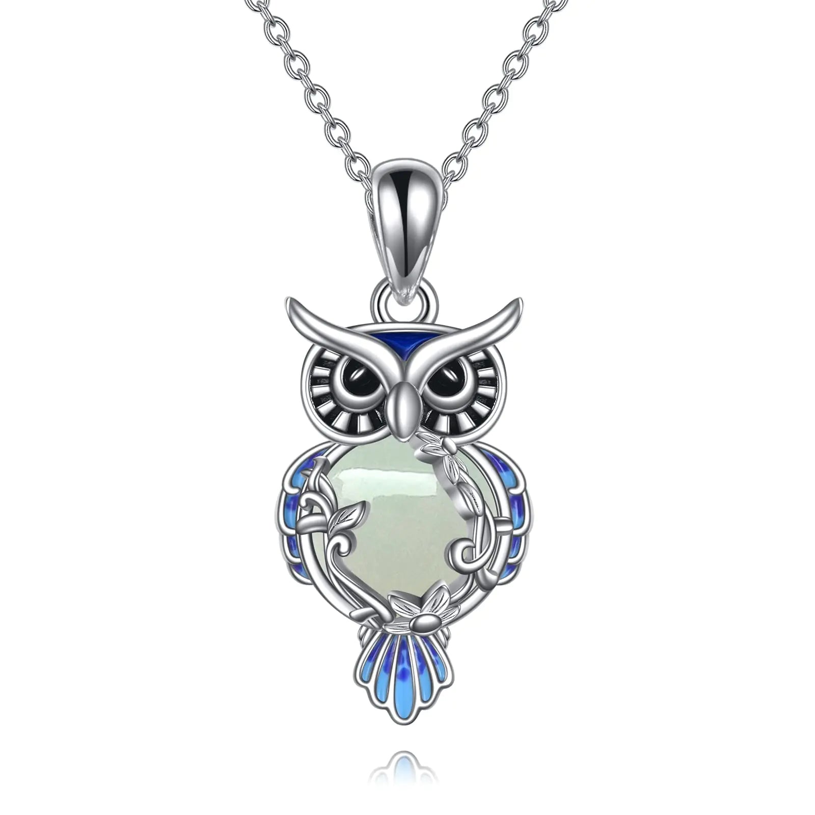LUHE Owl Necklace Gifts Sterling Silver Jade Filigree Owl Pendant Necklace Christmas Gifts owls Jewelry for Women Kia Day Design