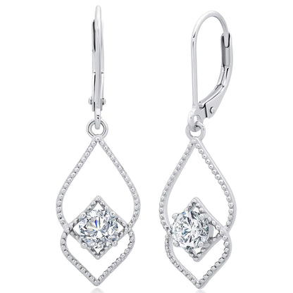 MAX + STONE Created White Sapphire Dangle Earrings for Women in 925 Sterling Silver with Leverback and 5mm April Birthstone Kia Day Design