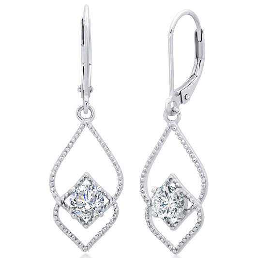 MAX + STONE Created White Sapphire Dangle Earrings for Women in 925 Sterling Silver with Leverback and 5mm April Birthstone Kia Day Design