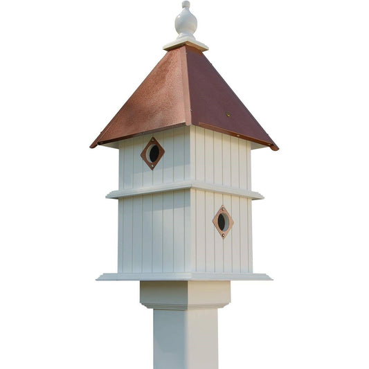 White Two Story Songbird BirdHouse with Copper Colored Roof - Made in USA - - Outdoor > Outdoor Decor > Bird Houses
