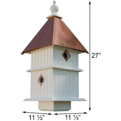 White Two Story Songbird BirdHouse with Copper Colored Roof - Made in USA - - Outdoor > Outdoor Decor > Bird Houses