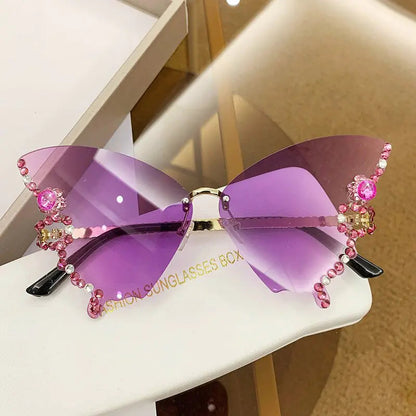 Diamond Butterfly Sunglasses Women Rimless Oversized Kia Day Design