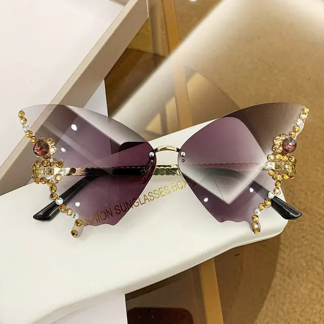 Diamond Butterfly Sunglasses Women Rimless Oversized Kia Day Design