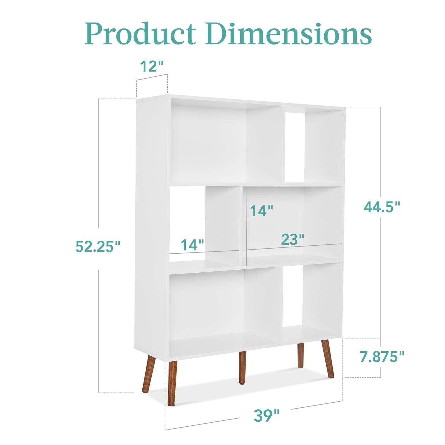 Mid Century Modern Style Bookcase Storage Shelving Unit in White Wood Finish - - Living Room > Bookcases