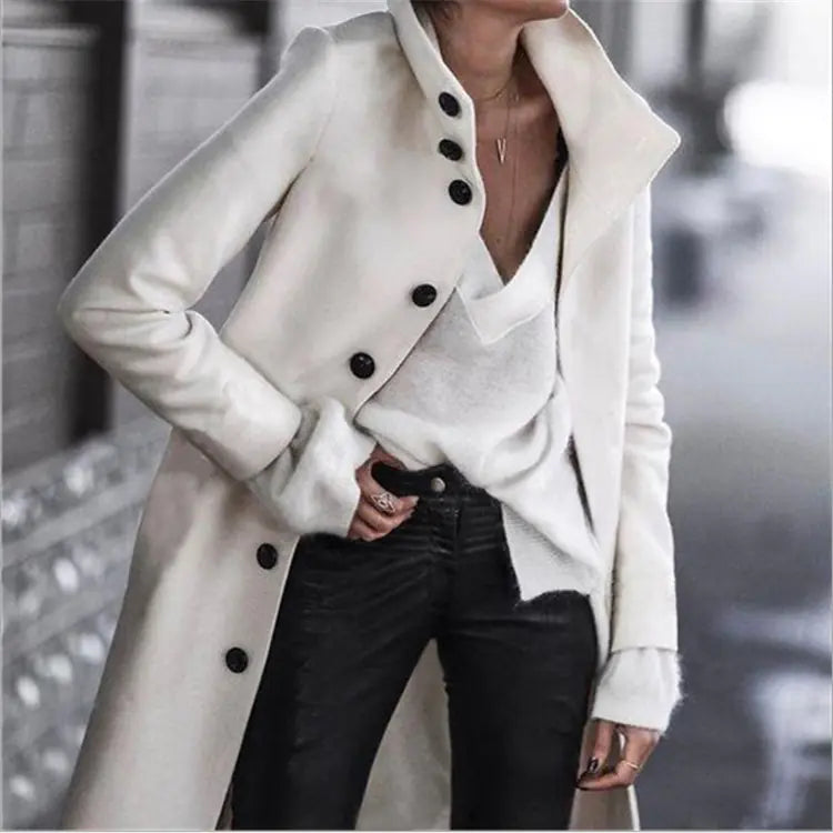 Winter Long Button Woolen Coat - Kia Day Design