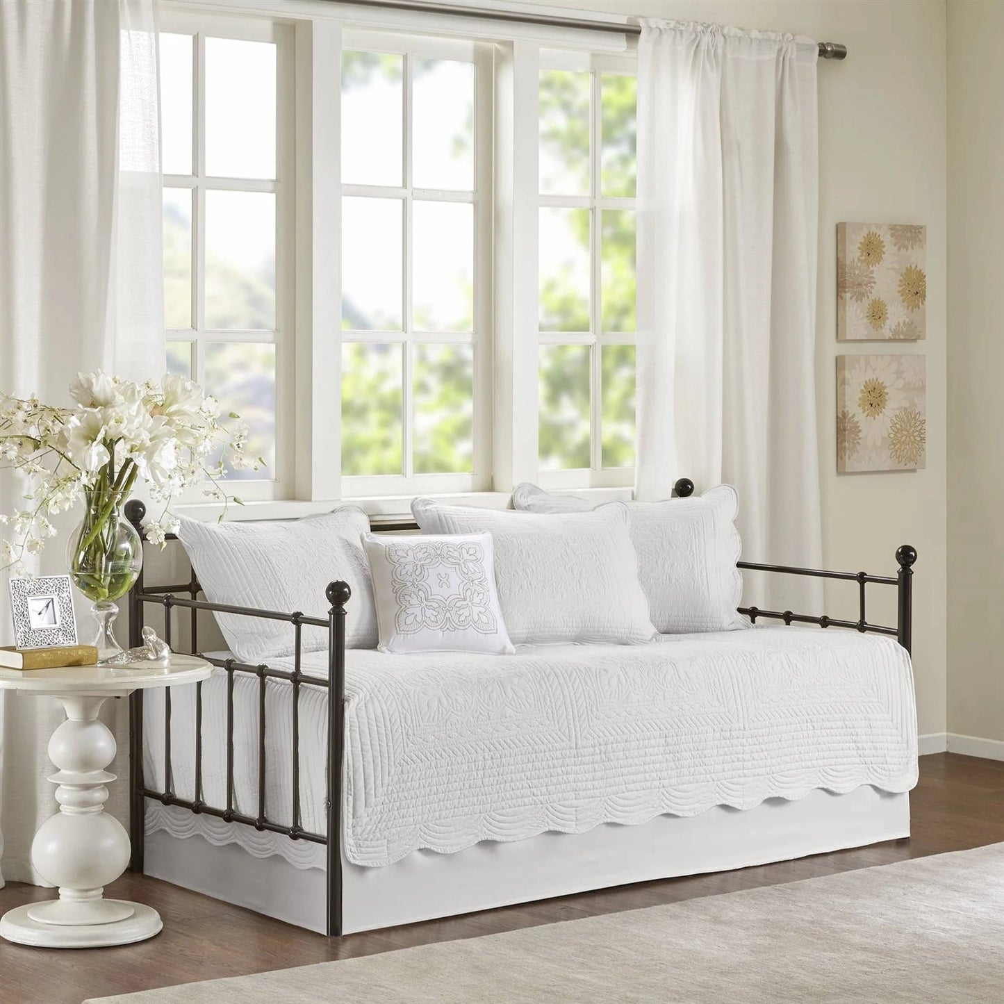 6-Piece Farmhouse White Daybed Cover Bedding Set with Scalloped Edges- HomePacific- {{Product type}}