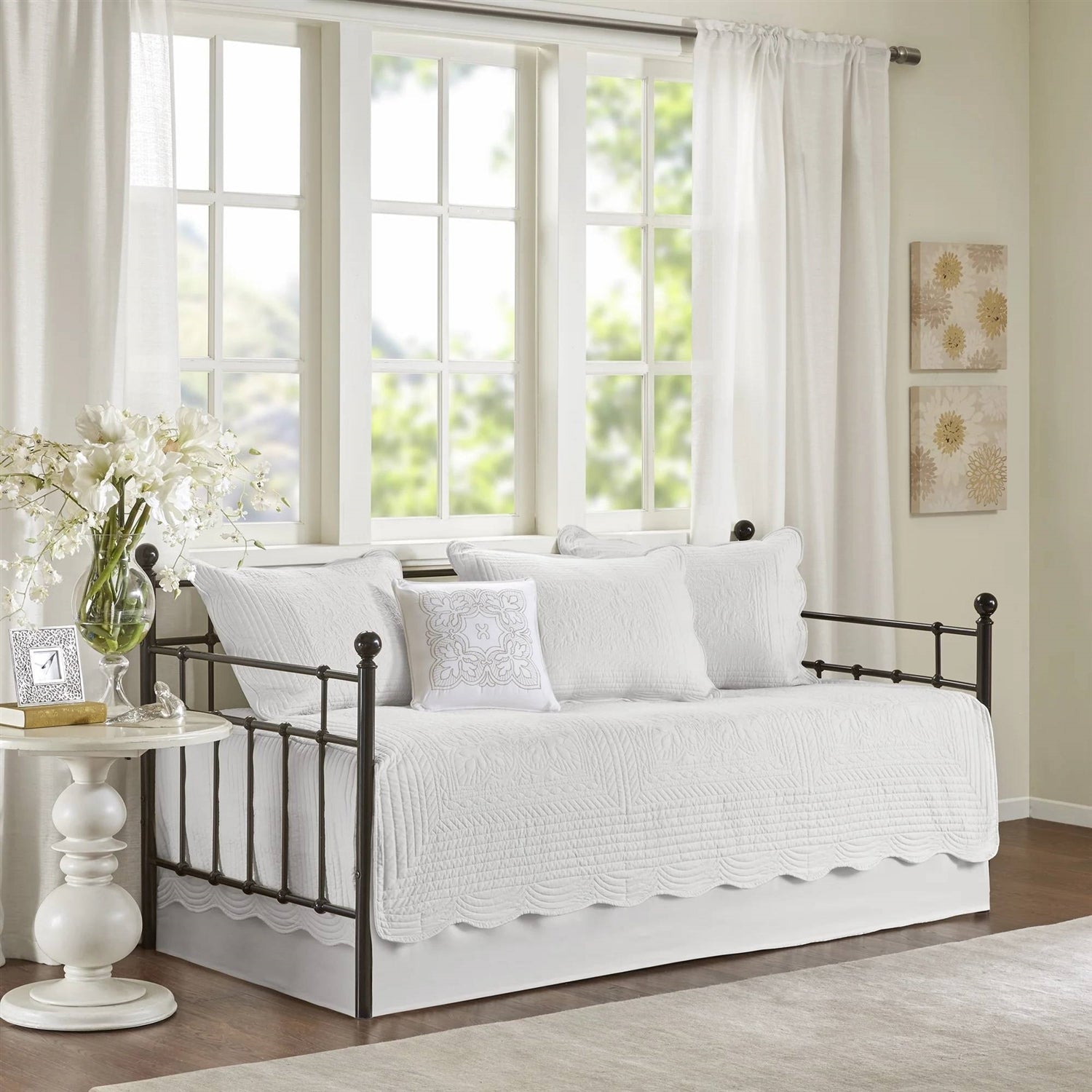 6-Piece Farmhouse White Daybed Cover Bedding Set with Scalloped Edges- HomePacific- {{Product type}}