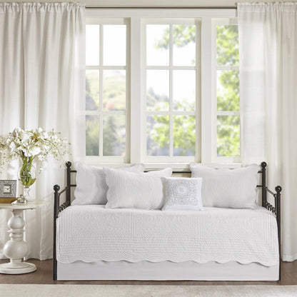 6-Piece Farmhouse White Daybed Cover Bedding Set with Scalloped Edges- HomePacific- {{Product type}}