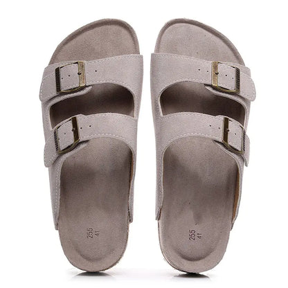 Genuine Leather Cork Sandals - Beige 35 - sandals