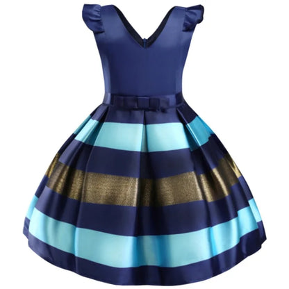 Baby Girls Flower Striped Dress Blue Light blue 8T