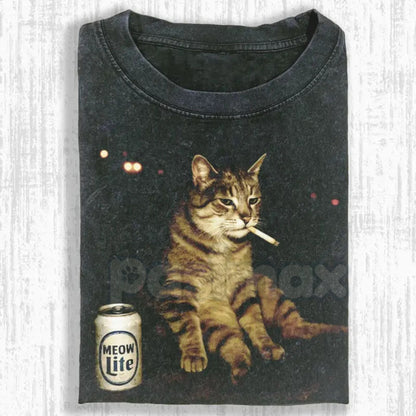 Wacky Cat Printed Design Unisex Oversized T-Shirt – Vintage Washed Graphic Crew Neck Tee- Pasimax- {{Product type}}