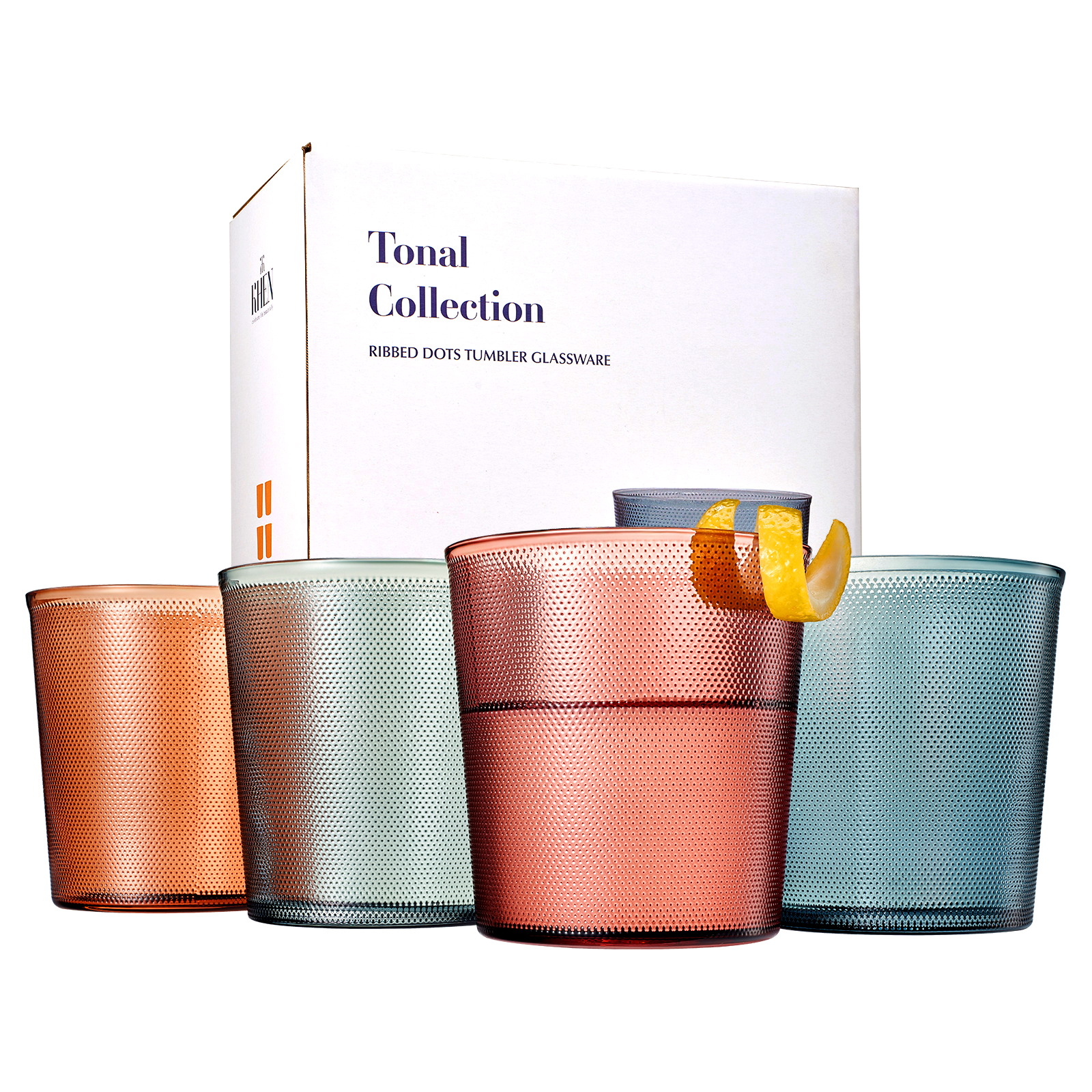 Tonal Lowball Tumbler Glassware, Set of 4 - - Lowball