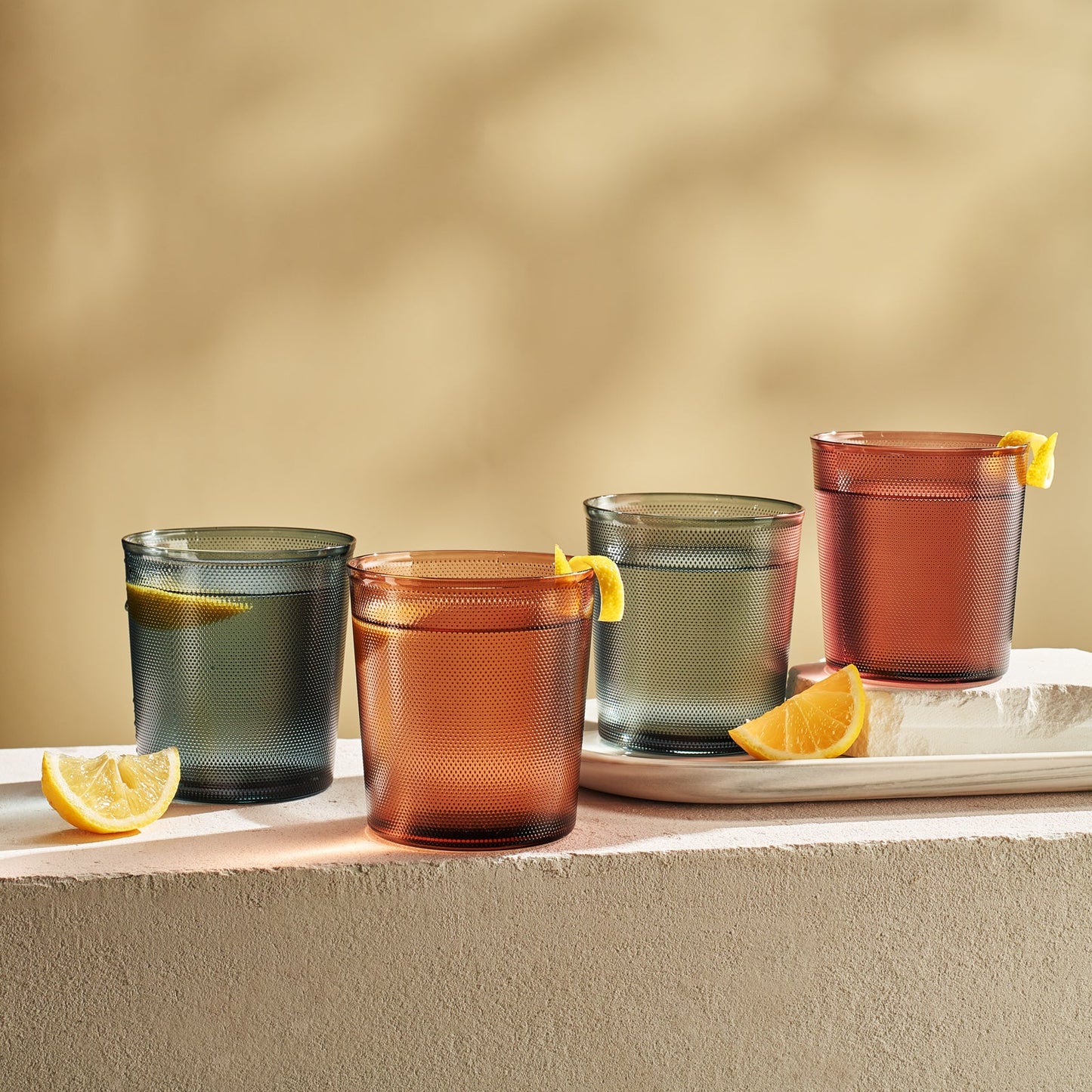 Tonal Lowball Tumbler Glassware, Set of 4 - - Lowball