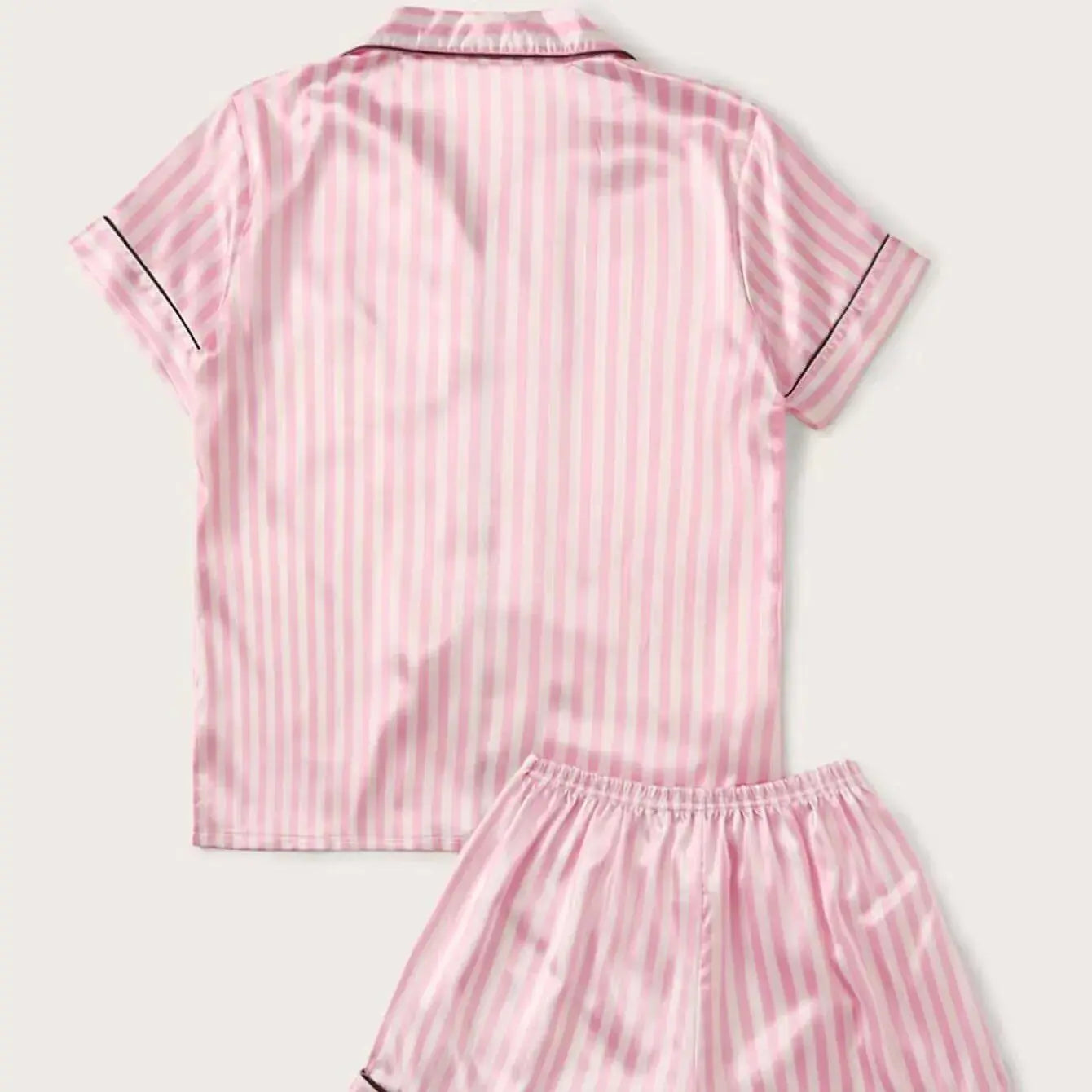 Two Piece Set Pajamas for Women Striped Satin Silk Sleepwear