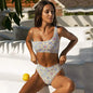 Womens Printed Bikini High Waist Swimsuit yellow blue white Large